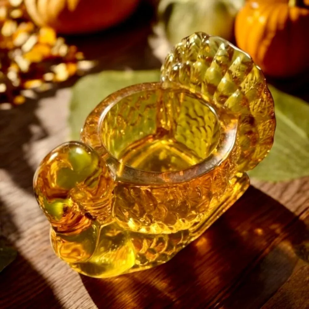 Pressed Glass Amber Turkey Votive